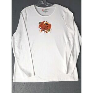 Halloween Top Vintage Embellished Beaded Pumpkin Sz L Mercer Street Studio White